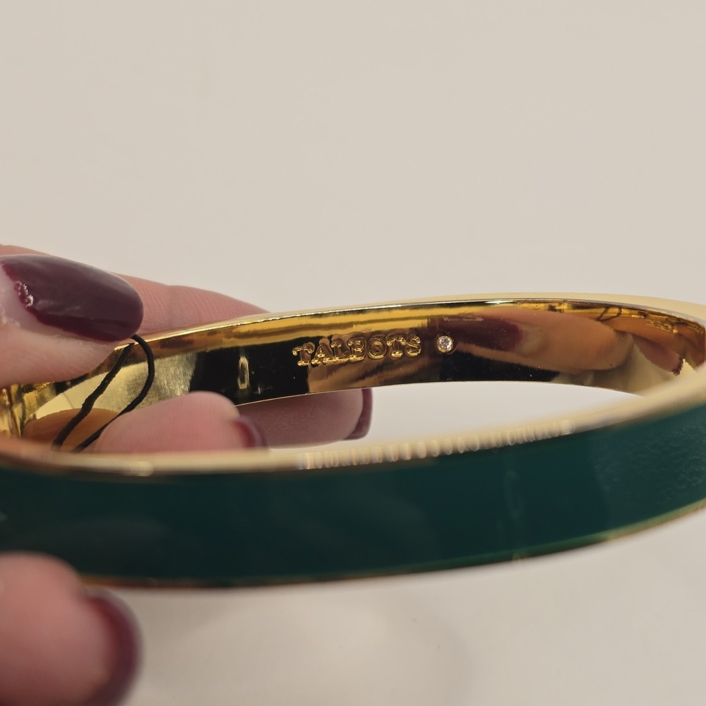 Talbots Green Enamel Hinged Bangle Bracelet Gold Tone Clamp Signed - Picture 12 of 15